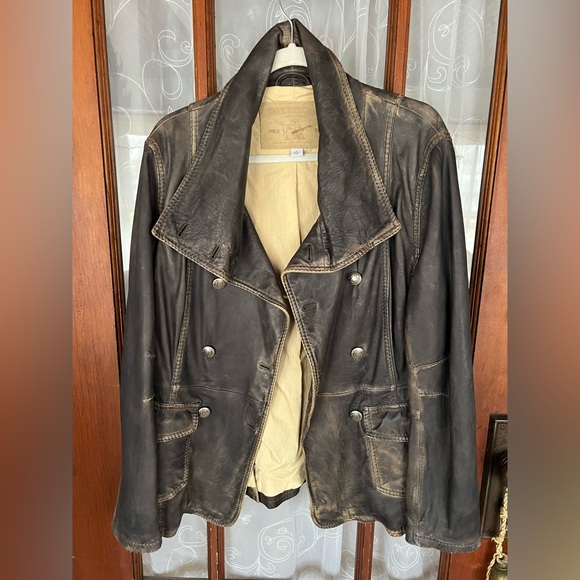 True Religion Soft Genuine Leather Distressed Aged Look Moto Coat Jacket - Picture 4 of 16